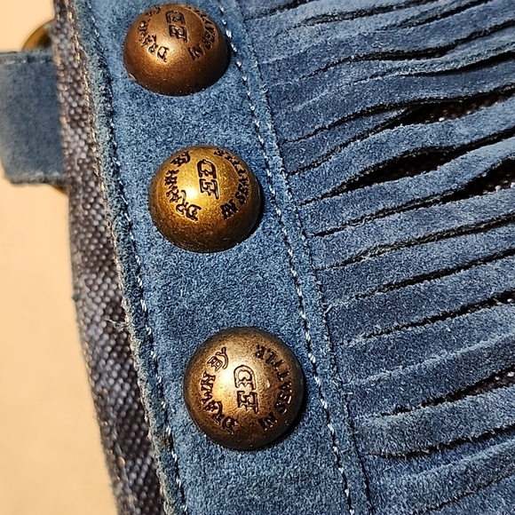 Ed Hardy Vintage Navy Felicia  Denim and Suede  Fringe Bag  Red Accents Rare- - Picture 10 of 16